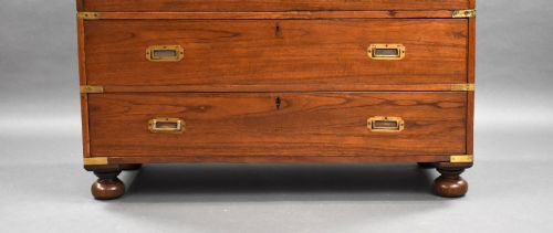 VICTORIAN TEAK CAMPAIGN SECRETAIRE CHEST - ADDITIONAL PHOTO 2