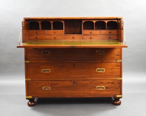 VICTORIAN TEAK CAMPAIGN SECRETAIRE CHEST - ADDITIONAL PHOTO 3