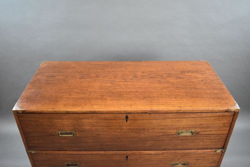 VICTORIAN TEAK CAMPAIGN SECRETAIRE CHEST - ADDITIONAL PHOTO 6
