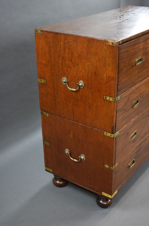 VICTORIAN TEAK CAMPAIGN SECRETAIRE CHEST - ADDITIONAL PHOTO 7