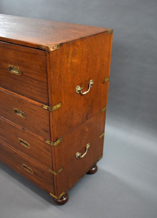 VICTORIAN TEAK CAMPAIGN SECRETAIRE CHEST - ADDITIONAL PHOTO 8