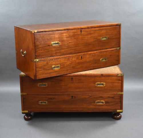 VICTORIAN TEAK CAMPAIGN SECRETAIRE CHEST - ADDITIONAL PHOTO 9