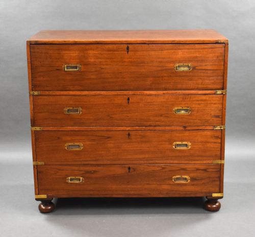 VICTORIAN TEAK CAMPAIGN SECRETAIRE CHEST - ADDITIONAL PHOTO 10