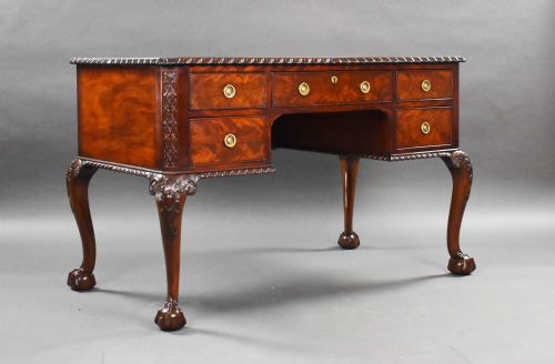 Antique Flame Mahogany Chippendale Style Writing Table