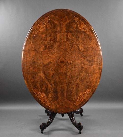 Victorian Burr Walnut Inlaid Oval Loo Table