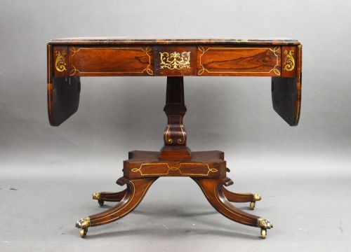 REGENCY ROSEWOOD BRASS INLAID SOFA TABLE - ADDITIONAL PHOTO 4