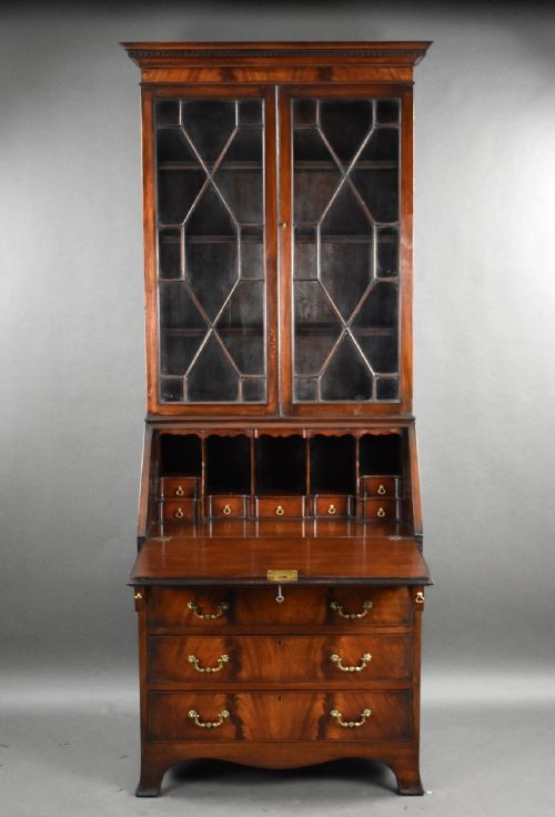 fig 1. Antique Flame Mahogany Bureau Bookcase
