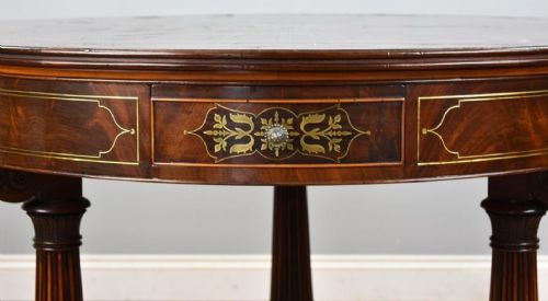 REGENCY FLAME MAHOGANY BRASS INLAID DRUM TABLE - ADDITIONAL PHOTO 3