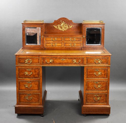 VICTORIAN BURR WALNUT AND ORMOLUMOUNTED PEDESTAL DESK WITH CABINET TOP - ADDITIONAL PHOTO 1