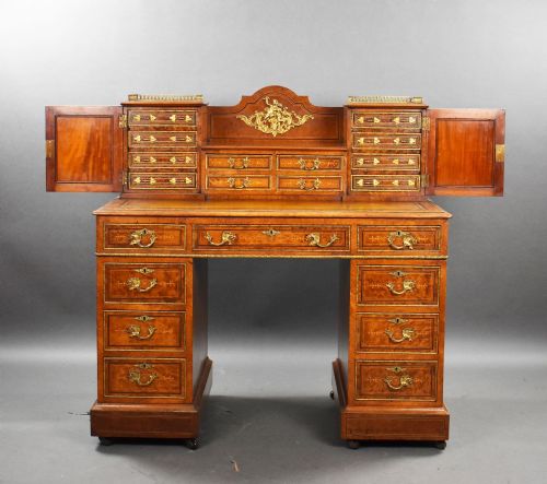 VICTORIAN BURR WALNUT AND ORMOLUMOUNTED PEDESTAL DESK WITH CABINET TOP - ADDITIONAL PHOTO 2
