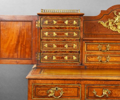 VICTORIAN BURR WALNUT AND ORMOLUMOUNTED PEDESTAL DESK WITH CABINET TOP - ADDITIONAL PHOTO 6