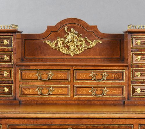 VICTORIAN BURR WALNUT AND ORMOLUMOUNTED PEDESTAL DESK WITH CABINET TOP - ADDITIONAL PHOTO 7