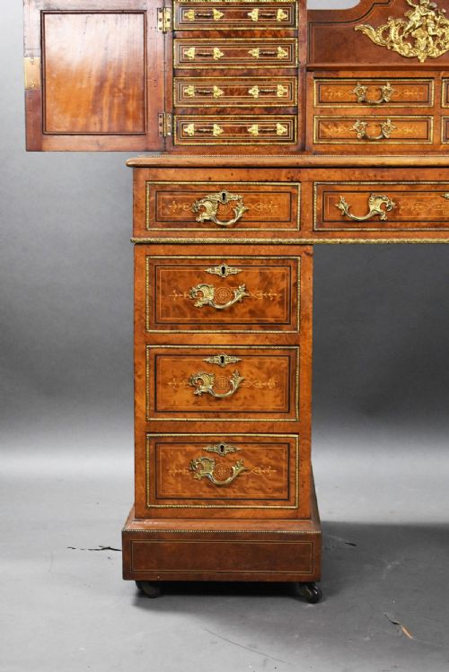 VICTORIAN BURR WALNUT AND ORMOLUMOUNTED PEDESTAL DESK WITH CABINET TOP - ADDITIONAL PHOTO 9