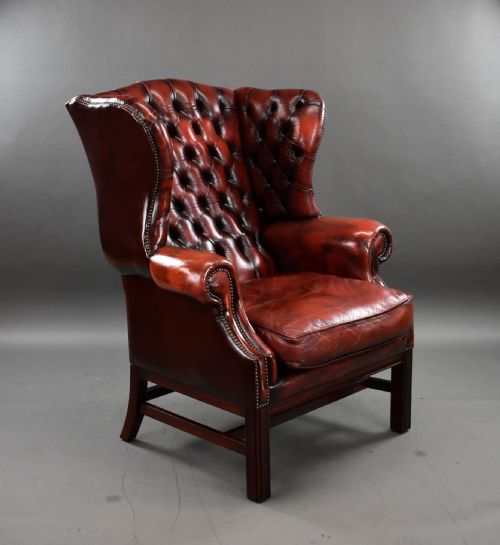 Ox Blood Red leather Wing Back Armchair