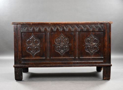 fig 1. 17th Century Carved Oak Coffer