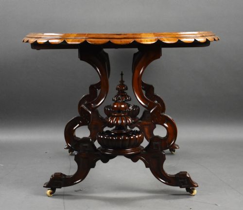 VICTORIAN BURR WALNUT INLAID CENTRE TABLE - ADDITIONAL PHOTO 5