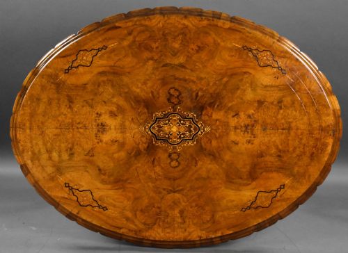 VICTORIAN BURR WALNUT INLAID CENTRE TABLE - ADDITIONAL PHOTO 6