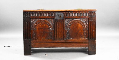 fig 1. Antique Carved Oak Coffer