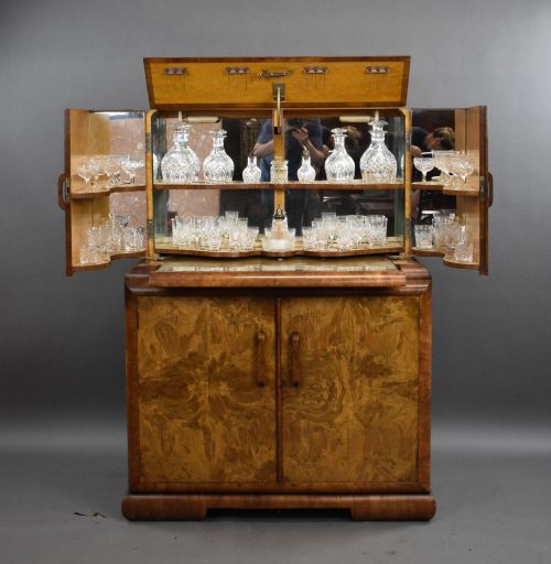 fig 1. Art Deco Burr Walnut Cocktail Cabinet
