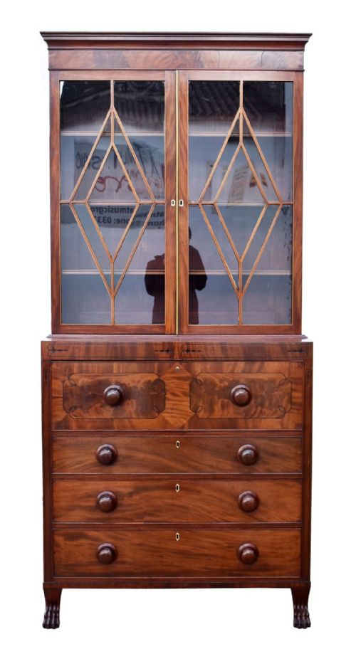 WILLIAM IV FLAME MAHOGANY SECRETAIRE BOOKCASE - ADDITIONAL PHOTO 1