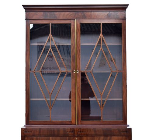 WILLIAM IV FLAME MAHOGANY SECRETAIRE BOOKCASE - ADDITIONAL PHOTO 4
