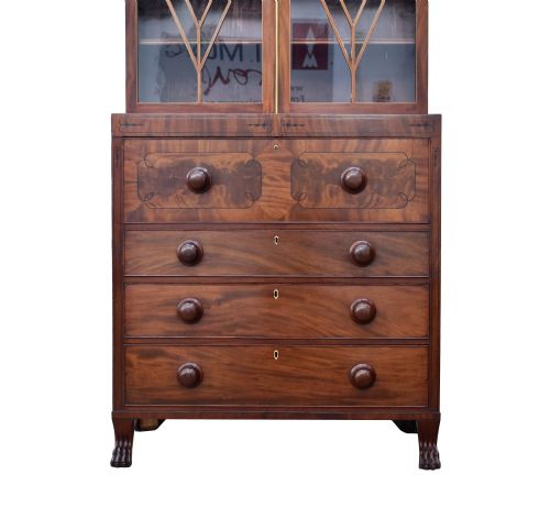 WILLIAM IV FLAME MAHOGANY SECRETAIRE BOOKCASE - ADDITIONAL PHOTO 5
