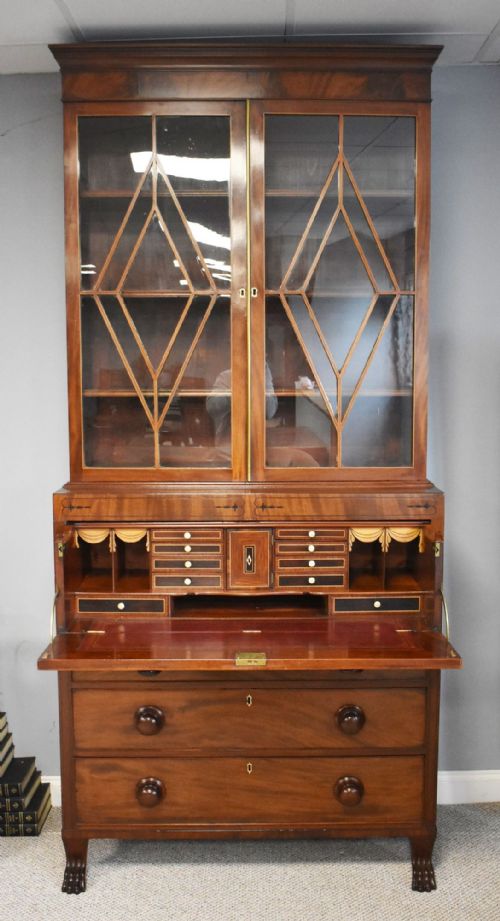WILLIAM IV FLAME MAHOGANY SECRETAIRE BOOKCASE - ADDITIONAL PHOTO 7