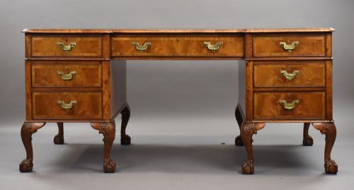 fig 2. Antique Figured Walnut Pedestal Desk