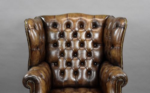 ANTIQUE HAND DYED LEATHER WING BACK ARMCHAIR - ADDITIONAL PHOTO 2