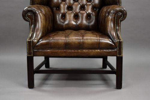 ANTIQUE HAND DYED LEATHER WING BACK ARMCHAIR - ADDITIONAL PHOTO 5