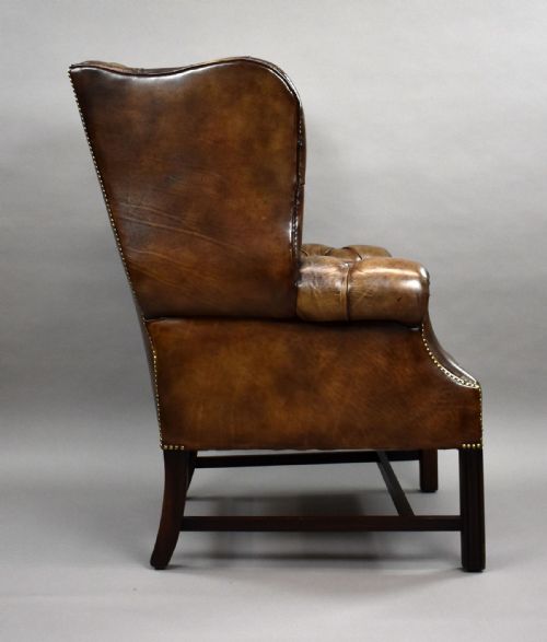 ANTIQUE HAND DYED LEATHER WING BACK ARMCHAIR - ADDITIONAL PHOTO 6