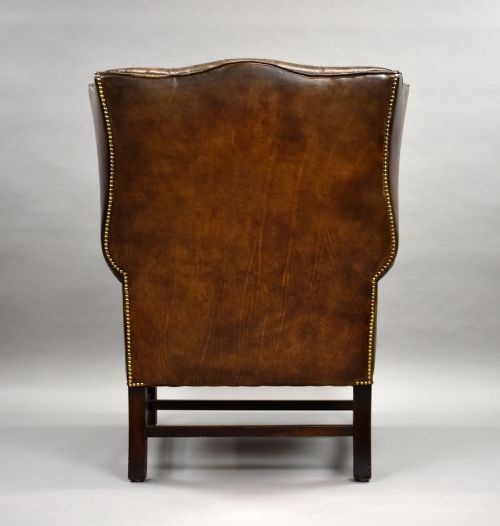 ANTIQUE HAND DYED LEATHER WING BACK ARMCHAIR - ADDITIONAL PHOTO 7