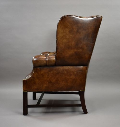 ANTIQUE HAND DYED LEATHER WING BACK ARMCHAIR - ADDITIONAL PHOTO 8