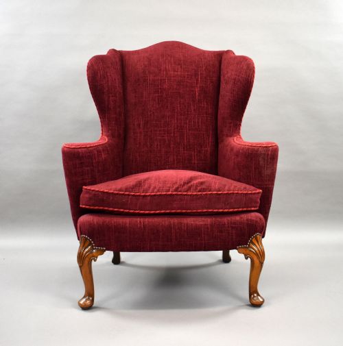 fig 1. Antique Queen Anne Style Walnut Wing Back Armchair