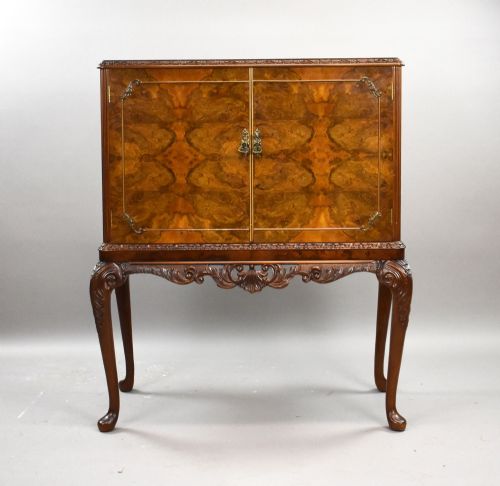 ANTIQUE BURR WALNUT COCKTAIL CABINET - ADDITIONAL PHOTO 1