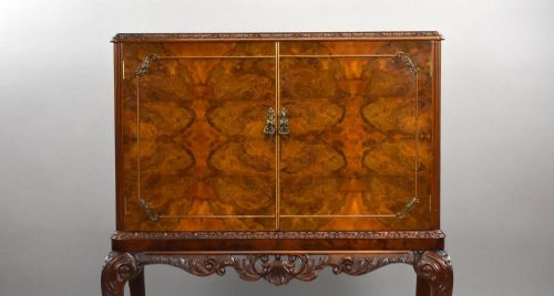 ANTIQUE BURR WALNUT COCKTAIL CABINET - ADDITIONAL PHOTO 2