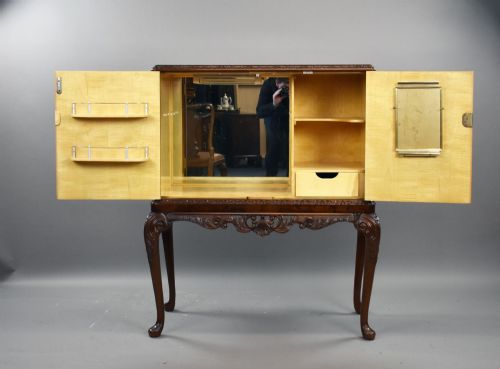 ANTIQUE BURR WALNUT COCKTAIL CABINET - ADDITIONAL PHOTO 5