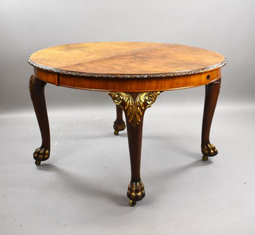 fig 1. Queen Anne Style Burr Walnut Wind out Extending Dining Table & Four Chairs