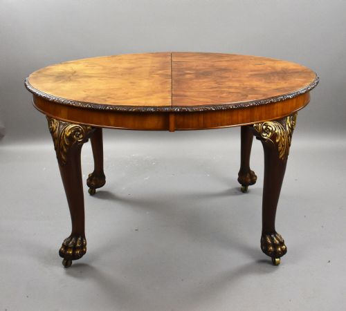 fig 2. Queen Anne Style Burr Walnut Wind out Extending Dining Table & Four Chairs