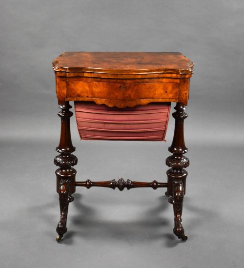 VICTORIAN BURR WALNUT GAMES WORK TABLE - ADDITIONAL PHOTO 1