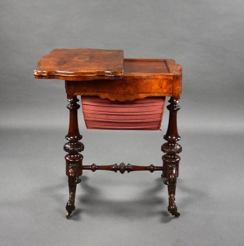 VICTORIAN BURR WALNUT GAMES WORK TABLE - ADDITIONAL PHOTO 2