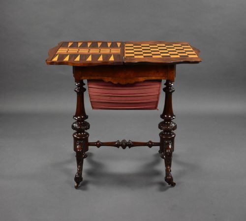 VICTORIAN BURR WALNUT GAMES WORK TABLE - ADDITIONAL PHOTO 3