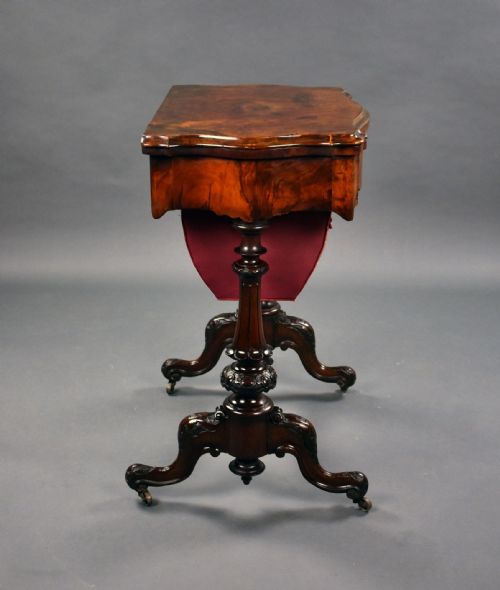 VICTORIAN BURR WALNUT GAMES WORK TABLE - ADDITIONAL PHOTO 4