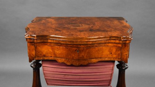 VICTORIAN BURR WALNUT GAMES WORK TABLE - ADDITIONAL PHOTO 11