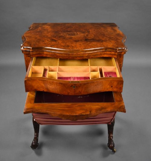 VICTORIAN BURR WALNUT GAMES WORK TABLE - ADDITIONAL PHOTO 14
