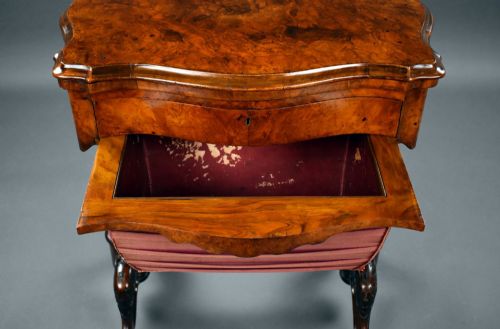 VICTORIAN BURR WALNUT GAMES WORK TABLE - ADDITIONAL PHOTO 15