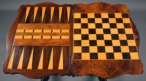 VICTORIAN BURR WALNUT GAMES WORK TABLE - ADDITIONAL PHOTO 16
