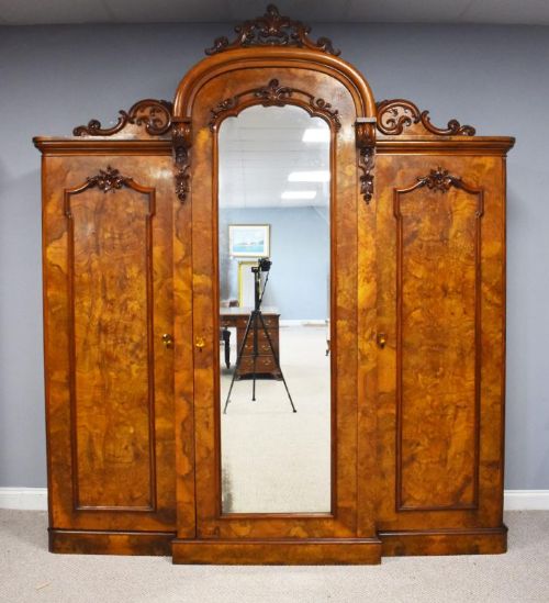 Victorian Burr Walnut Triple Wardrobe