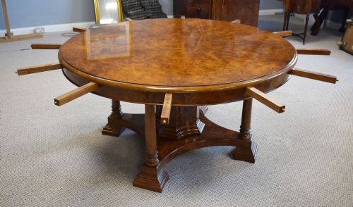fig 1. Large Burr Walnut Circular Extending Table