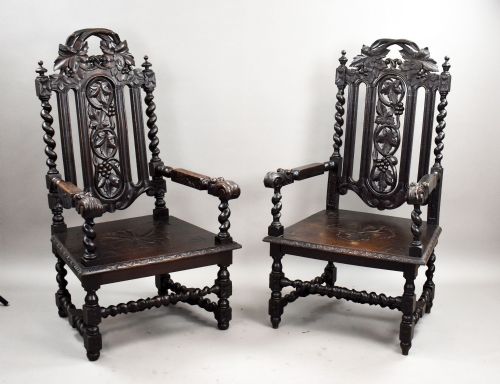 NEAR PAIR LATE 19TH CENTURY CARVED THRONE CHAIRS - ADDITIONAL PHOTO 1